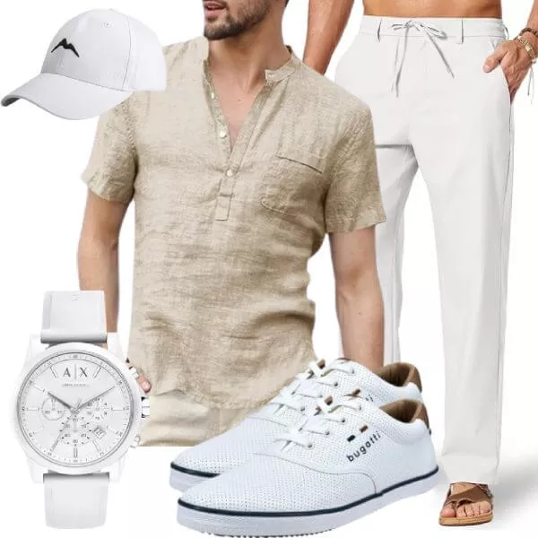 Sommer Outfits Herren Sommermode in Beige und Weiß