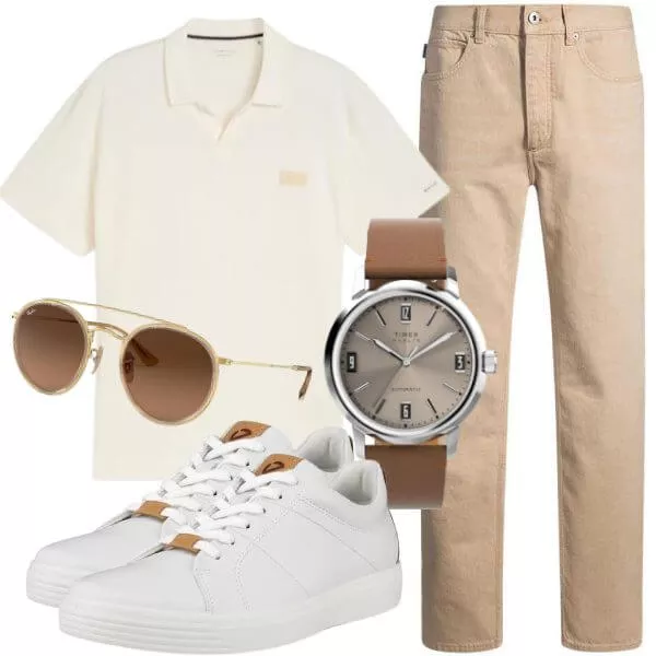 Sommer Outfits Herren Outfit Sommer in Creme und Beige