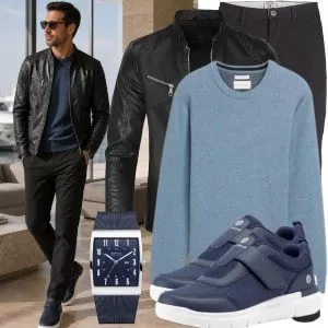 Casual Outfits Herren Herbstmode mit Strickpullover und Jeans