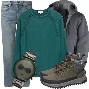 Casual Outfits Casual Outfit Herren mit Softshelljacke und Petrol Pullover