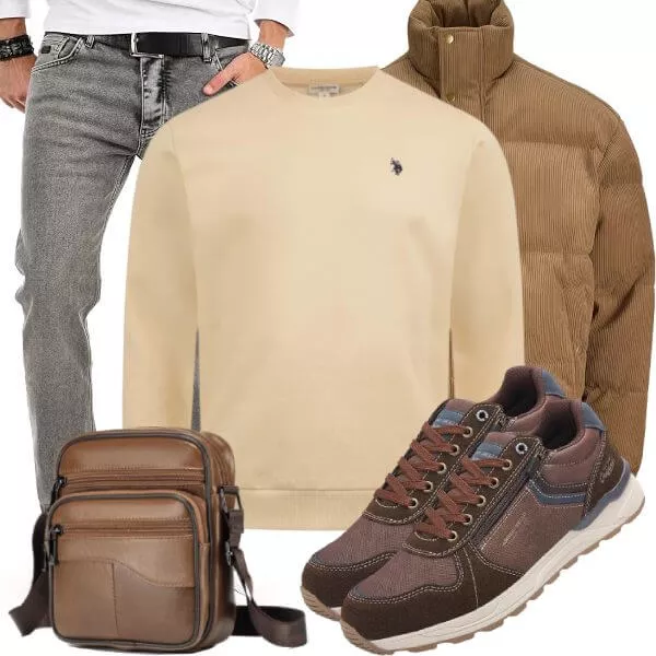 Casual Outfits Casual Outfit Herren mit Cord Steppjacke und U.S. Polo Sweatshirt