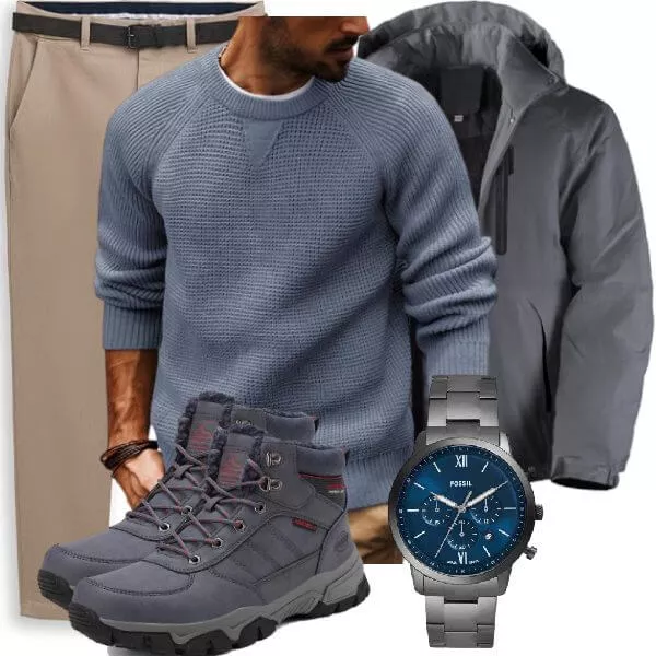Herbst Outfits Herbst Outfit Herren mit Softshelljacke und Blaugrauem Pullover