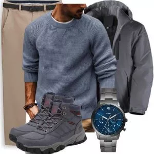 Herbst Outfits Herbst Outfit Herren mit Softshelljacke und Blaugrauem Pullover