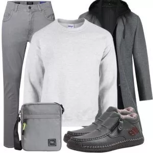 Business Outfits Business Outfit Herren mit Grauem Mantel und Weißem Sweatshirt