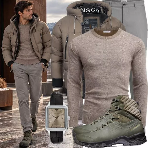 Herbst Outfits Herbst Outfit Herren mit NSCO Steppjacke und Beigem Strickpullover