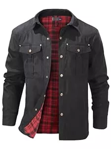 Mr.Stream Jacken Mr.Stream Herren Karierte Flanellfutter Jacke Hemdjacke Übergangsjacke Leicht Stehkragen Feldjacke Cargo Herbstjacke Snap Western Cowboy Jacken