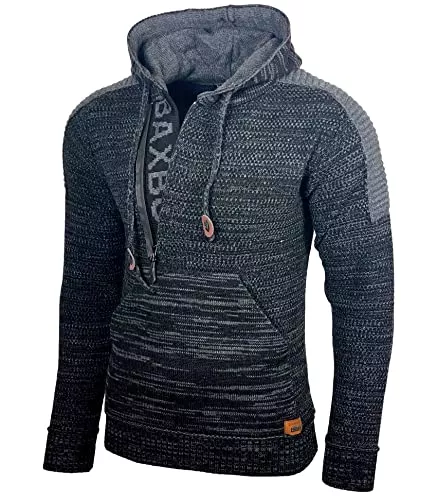 Baxboy Kapuzenpullover Baxboy Herren Strick-Pullover Kapuzenpullover Moderne Männer Pulli Grobstrick Strickjacke Winter-Freizeit-Jacke B-290