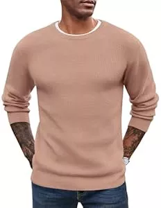 COOFANDY Pullover & Strickmode COOFANDY Herren Pullover Strickpullover mit Rundhals Langarm Waffel Sweatshirt Freizeit Slim fit Feinstrick Winterpullover