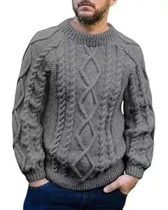Runcati Pullover & Strickmode Runcati Herren Pullover Kabel Stricken Winter Rundhals Langarm Warm Pullover Einfarbige Vintage Regular Fit Strickpullover
