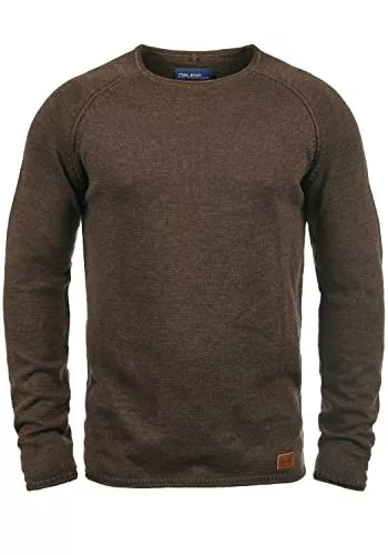 b BLEND Pullover & Strickmode Blend BHDan Herren Strickpullover Feinstrick Pullover mit Rundhalsausschnitt Baumwollmischung Label-Patch Regular fit