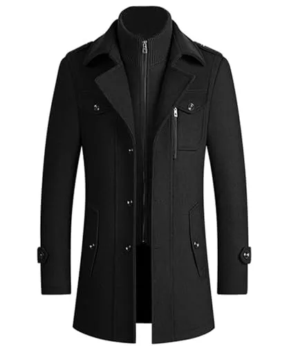ECDAHICC Mäntel ECDAHICC Herren Wintermantel Slim Fit Zweiteiliger Mantel für Business Freizeit Wollmantel mit Stehkragen Peacoat