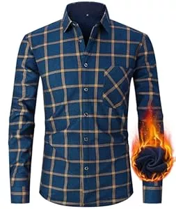 Boyzn Hemden Kariertes Flanellhemd für Herren, Hemdjacke Herren Flanell Fleecejacke Langarm Thermohemd Gefüttert Karierte Jacke, Casual Button Down Freizeithemd Winterjacke mit Taschen mit Kapuze/Ohne Kapuze