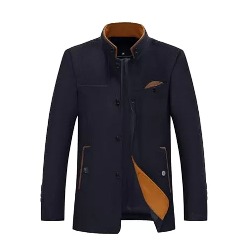 Allthemen Mäntel Allthemen Herren Mantel Slim Fit Stehkragen Wollmantel Winter Winterjacke Mittellang für Business Freizeit