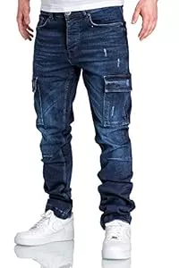 Amaci&Sons Jeans Amaci&Sons Herren Cargo Jeans Regular Slim Denim Hose Destroyed 7985