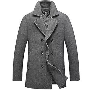 FTCayanz Hosen FTCayanz Herren Wintermantel Winter Mantel Warm Wollmantel Stehkragen Jacke Business Kurzmantel Herrenmantel