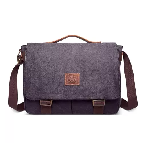POSSOBAG Taschen & Rucksäcke POSSOBAG Vintage Herren Schultertasche Canvas Umhängetasche 15 Zoll Laptoptasche mit Griff Grosse Kapazität Messenger Bag für Reise Schula Casual Camping Männer Leinwand Kuriertasche