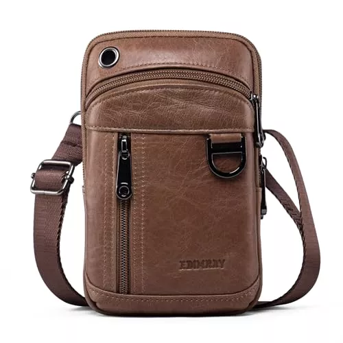 EDIMRAY Taschen & Rucksäcke EDIMRAY Handytasche Zum Umhängen Herren Leder Gürteltasche Kleine für Männer Handy Umhängetasche 7 zoll Echtleder Vintage Schultertaschen Hüfttasche