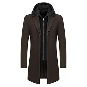 KUDMOL Mäntel KUDMOL Herren Wolle Trenchcoat Solid Casual gepolstert Outdoor Overcoat Lange Kapuze Warmer Mantel Jacke