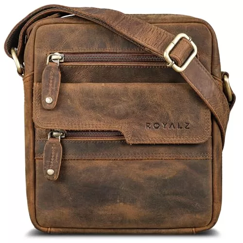 ROYALZ Taschen & Rucksäcke ROYALZ 'Oregon' Leder Umhängetasche Herren Klein Männer Ledertasche Vintage Herrenhandtasche Moderne Schultertasche Messenger Bag Echtleder