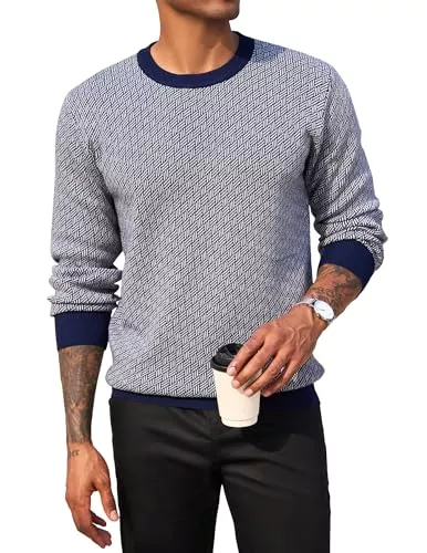 COOFANDY Pullover & Strickmode COOFANDY Pullover Herren Rundhals Pullover Fischgrätmuster Strickpullover Winterpullover Herrenpullover Langarm Pulli Stretch Pullover Slim Fit