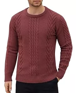 COOFANDY Pullover & Strickmode COOFANDY Herren Pullover mit Rundhalsausschnitt Männer Strickpullover Zopfmuster Pullover Winterpullover Herren Rundhals Langarm Pullover