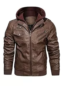 HOOD CREW Jacken HOOD CREW Lässige Biker Lederjacke aus Kunstleder für Herren mit abnehmbarer Kapuze