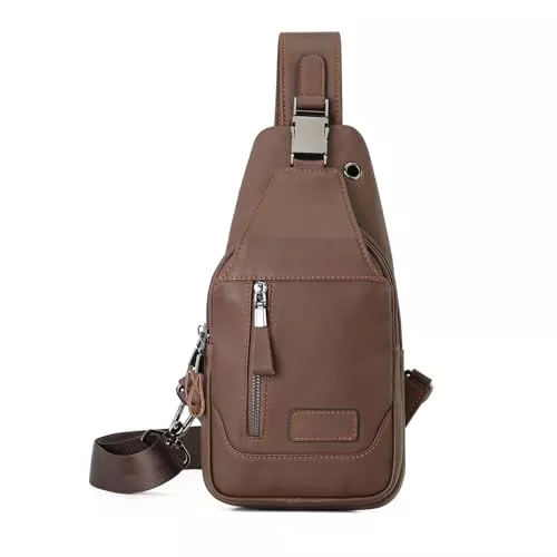 FANDARE Taschen & Rucksäcke FANDARE Retro Brusttasche Herren Schultertasche Leder Herrentasche Umhängetasche Bodybag Brustbeutel Sling Chest Bag Crossbody Pack Geschäft Tagesrucksäcke für Männer Freien Reisen Wandern Joggen