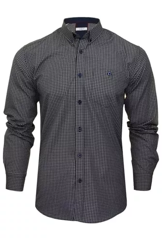 Xact Hemden Xact Herren Langarmhemd mit Gingham-Karo, Button-Down-Kragen, Normale Passform