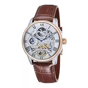 Thomas Earnshaw Uhren Thomas Earnshaw Automatik-Skelett-Uhr für Herren, 44 mm lang, doppelte Zeitzone, Armband aus Edelstahl, 12 Stunden, Anzeige Sonne und Mond und Rotor verziert