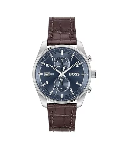 BOSS Uhren BOSS Chronograph Quarz Uhr für Herren Kollektion SKYTRAVELLER mit Dunkel-Braunes Lederarmband - 1514194