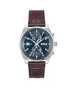 BOSS Uhren BOSS Chronograph Quarz Uhr für Herren Kollektion SKYTRAVELLER mit Dunkel-Braunes Lederarmband - 1514194