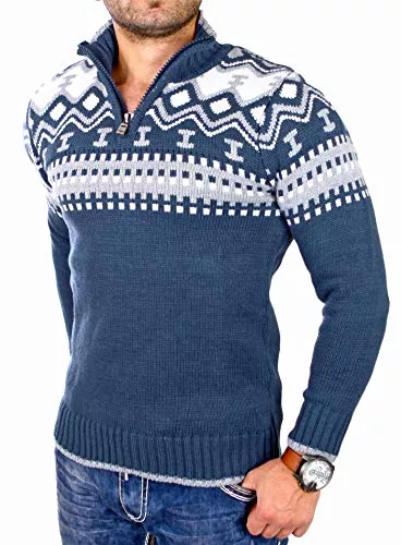 Reslad Pullover & Strickmode Reslad Herren Strickpullover Crewneck Zipper Winterpullover für Männer Norweger Pullover RS-3110