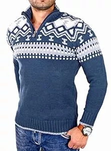 Reslad Pullover & Strickmode Reslad Herren Strickpullover Crewneck Zipper Winterpullover für Männer Norweger Pullover RS-3110