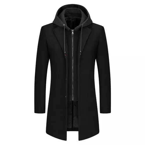KUDMOL Mäntel KUDMOL Herren Wolle Trenchcoat Solid Casual gepolstert Outdoor Overcoat Lange Kapuze Warmer Mantel Jacke