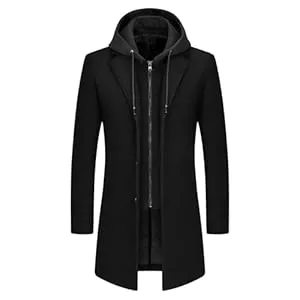 KUDMOL Mäntel KUDMOL Herren Wolle Trenchcoat Solid Casual gepolstert Outdoor Overcoat Lange Kapuze Warmer Mantel Jacke