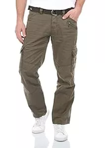 Timezone Jeans Timezone Herren Cargo Jeans Hose BenitoTZ Loose Fit Cargohose Stoffgürtel 100% Baumwolle Basic Taschen Beige Grau Grün w28 w29 w30 w31 w32 w33 w34 w36 w38 w40