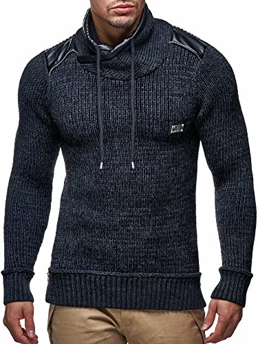 Leif Nelson Pullover & Strickmode Leif Nelson Herren Pullover mit Kapuze Slim Fit Hoodie Pulli Männer Kapuzenpullover Longseleeve Strickpullover Sweatshirt Winterpullover LN7040
