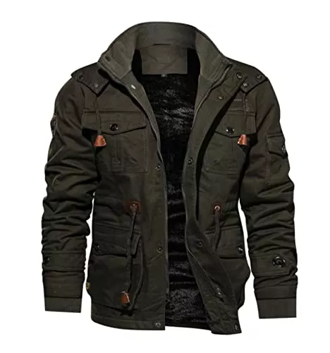 TACVASEN Jacken TACVASEN Herren Winterjacke Warme Fleecejacke Militärjacke Lässige Gefütterte Cargojacke Thermo Outdoorjacke Arbeitsjacke