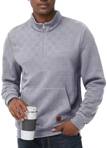 Tyhengta Pullover & Strickmode Tyhengta Herren 1/4 Zip Pullover Winter Stehkragenpullover Langarm Sweatshirt Waffel Strickpullover Pullover mit Tasche