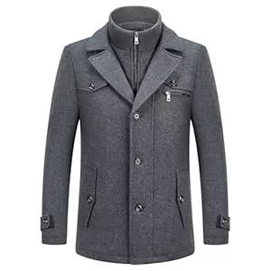 KUDORO Mäntel KUDORO Herren Wintermantel Wolle Kurzmantel Herren Wollmantel Mittellang Slim Fit für Business Freizeit Peacoat Herren Casual