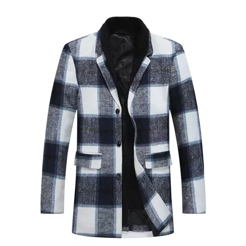 Allthemen Mäntel Allthemen Wollmantel Herren Lang Slim Fit Kariert Winter Mantel mit Schalkragen herren Dicker Übergangsmantel