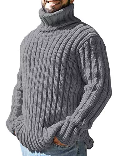 Runcati Pullover & Strickmode Runcati Rollkragenpullover Herren Strickpullover Zopfmuster Herbst Winter Grobstrick Einfarbig Pulli Sweater