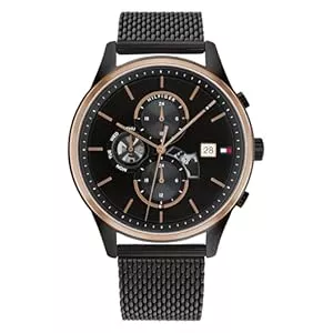 Tommy Hilfiger Uhren Tommy Hilfiger Multi Zifferblatt Quarz Uhr für Herren mit Schwarzes Edelstahl-Mesh-Gliederarmband - 1710505