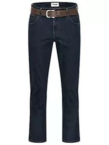 Wrangler Jeans Wrangler Texas Herrenjeans mit Stretchanteil Glaston Blue Nights Stonewash Darkstone Blue Black Overdye Authentic Straight mit Gürtel