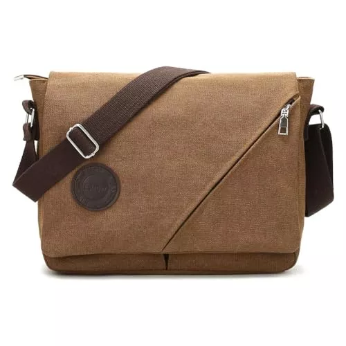 Eshow Taschen & Rucksäcke Eshow schwarz Umhängetasche Schultertasche Messenger Bag Damen & Herren für 14 Zoll Laptop klein Leinwand Canvas Vintage Retro mit Handyfach zum Arbeit Freizeit