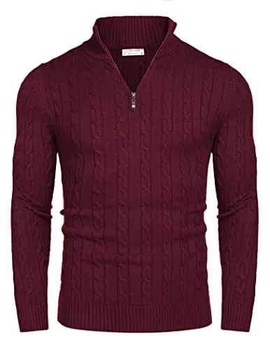 COOFANDY Pullover & Strickmode COOFANDY Herren Stehkragen Pullover Half Zip Langarm Slim Fit Rollkragenpullover Feinstrick Basic Polopullover Zopfmuste