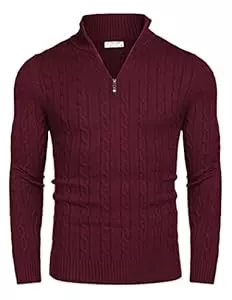 COOFANDY Pullover & Strickmode COOFANDY Herren Stehkragen Pullover Half Zip Langarm Slim Fit Rollkragenpullover Feinstrick Basic Polopullover Zopfmuste