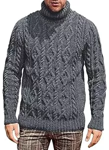 AIEOE Pullover & Strickmode AIEOE Herren Strickpullover mit Rollkragen Warmer Pullover mit Zopfstrickmuster Langarm Sweater