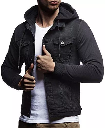 Leif Nelson Jacken Leif Nelson Herren Sweat-Jacke Denim Vintage Jeans-Jacke für Männer mit Kapuze Slim-Fit Langarm Freizeit Hoodie verwaschen, Casual