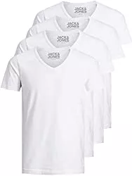 JACK &amp; JONES T-Shirts JACK &amp; JONES Herren T-Shirt Basic V-Ausschnitt oder Rundhals einfarbig Slim Fit in weiß
